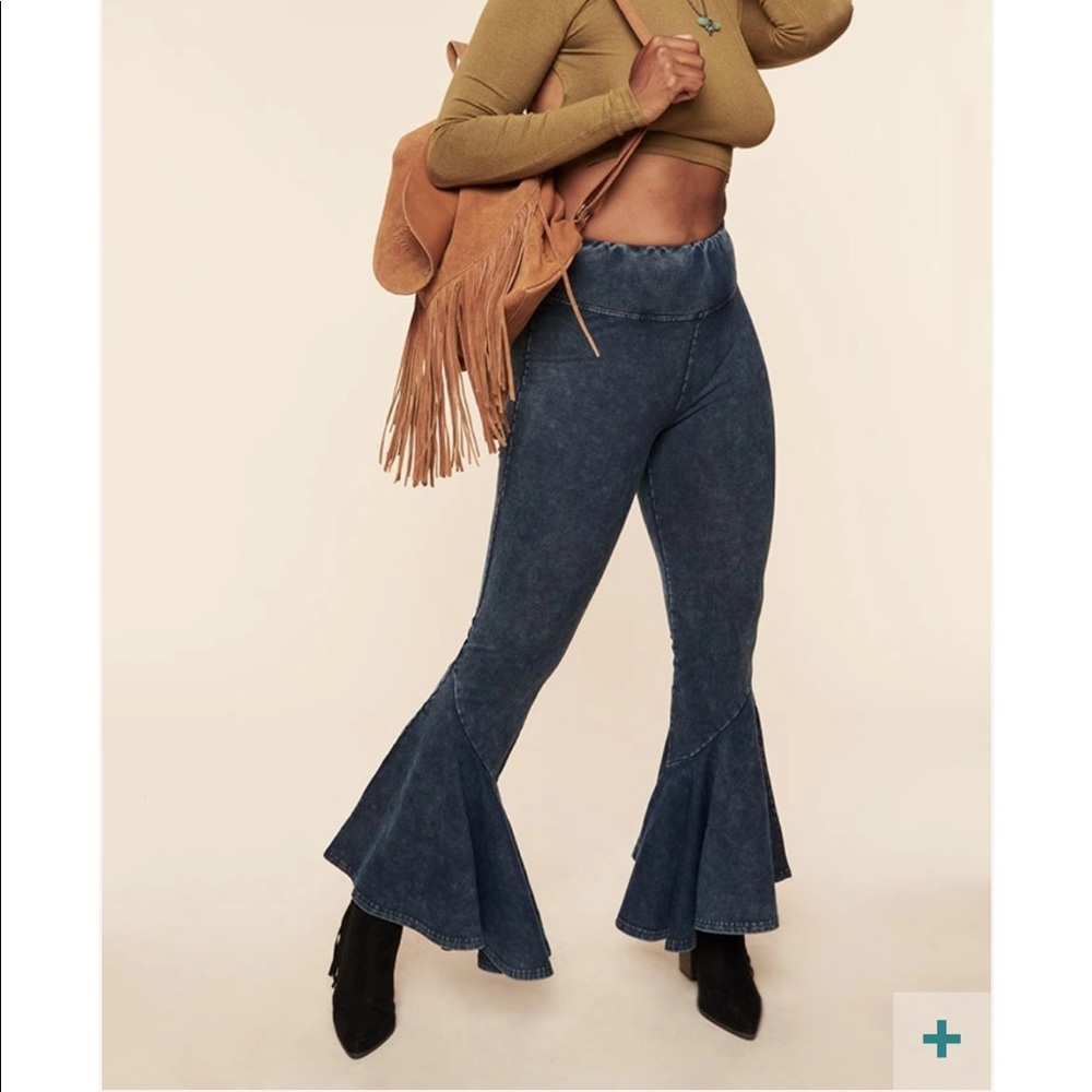 Black Earthbound Flower Child Flare Pants